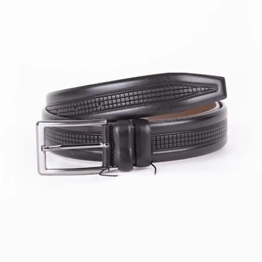 Black Mens Belt Dress Laser Cut Leather ST01456 2
