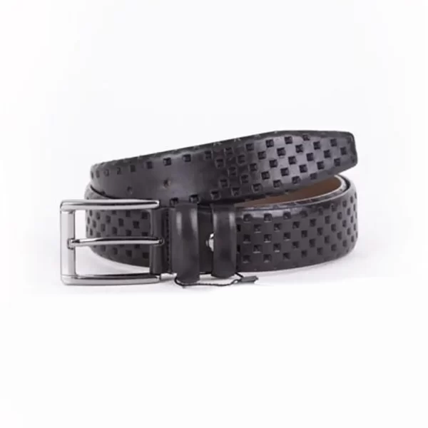 Black Mens Belt Dress Laser Dotted Leather ST01487 2