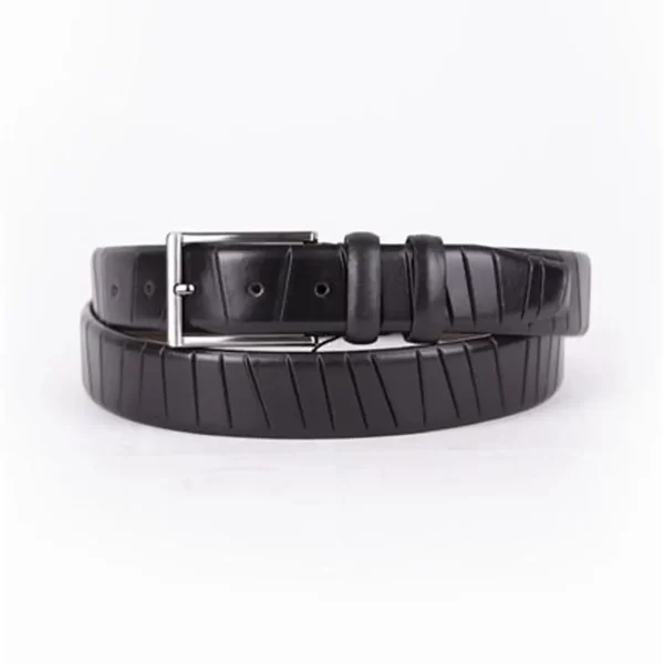 Black Mens Belt Dress Line Embossed Calfskin ST01458 1