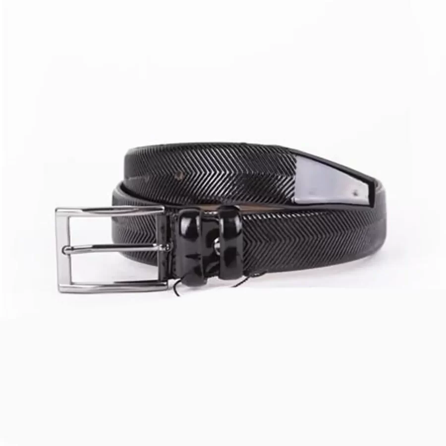 Black Mens Belt Dress Patent Leather ST01409 2