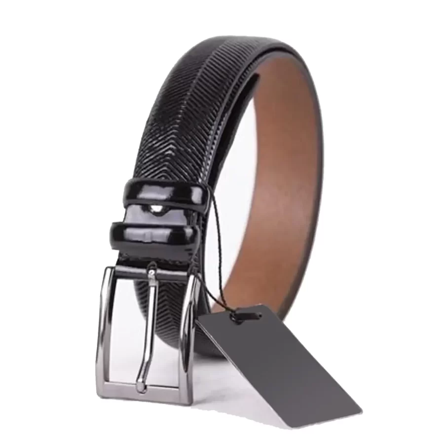 Black Mens Belt Dress Patent Leather ST01409 3