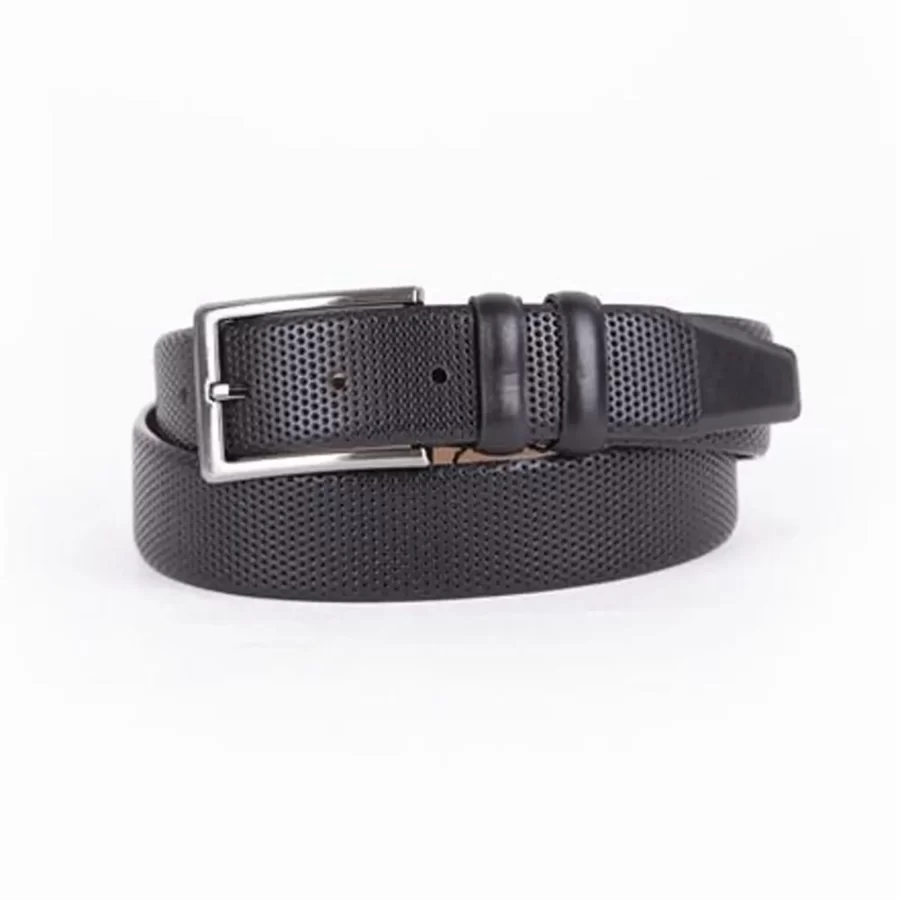 Black Mens Belt Dress Perforated Leather ST01428 1