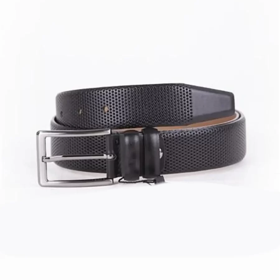 Buy Black Mens Belt Dress Perforated Leather - LeatherBeltsOnline.com