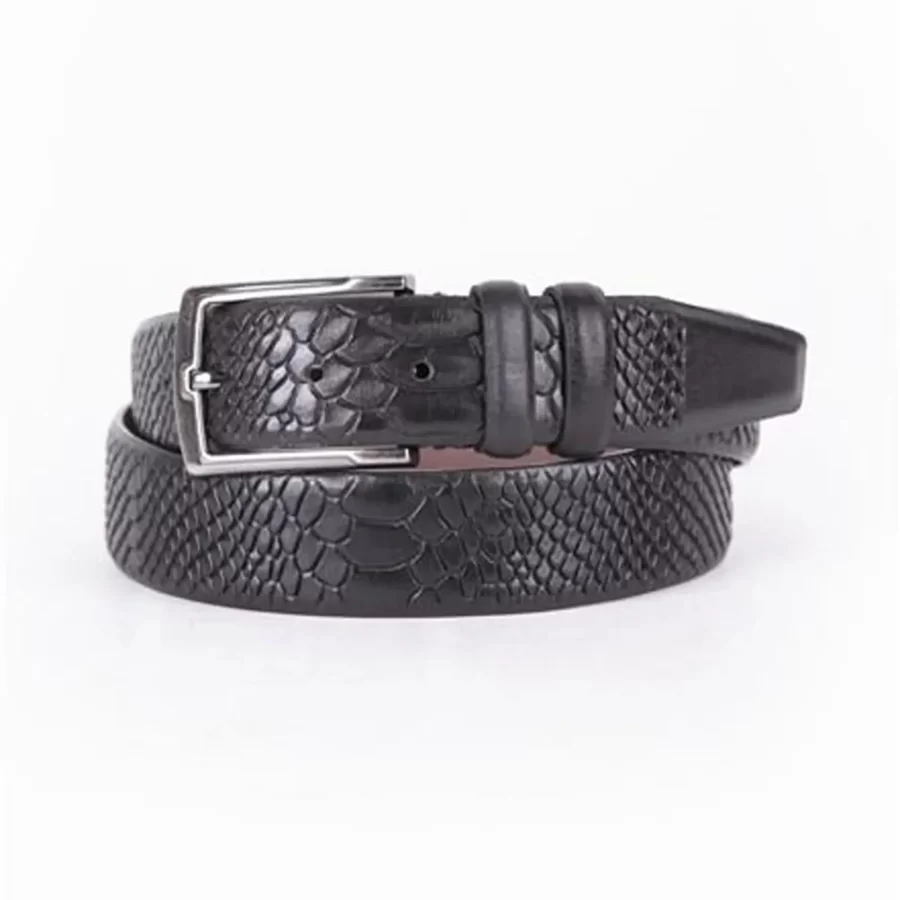Black Mens Belt Dress Python Embossed Leather ST01515 1