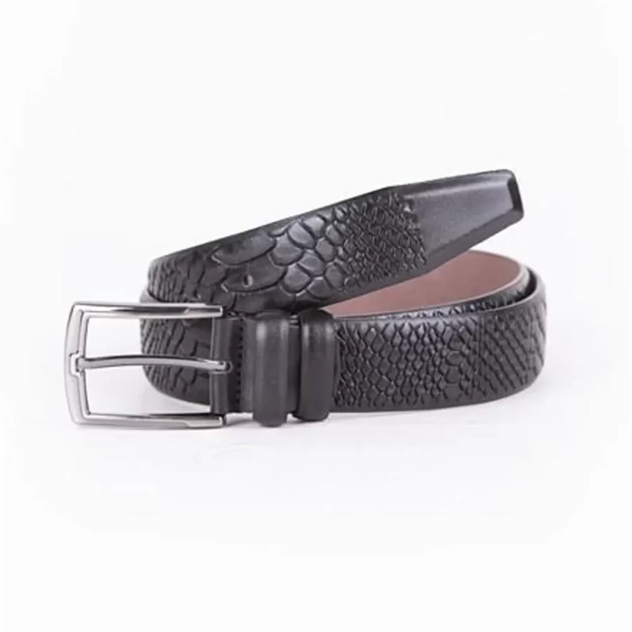 Black Mens Belt Dress Python Embossed Leather ST01515 2