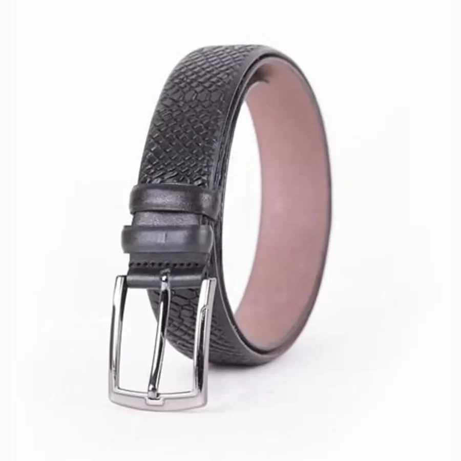 Black Mens Belt Dress Python Embossed Leather ST01515 3