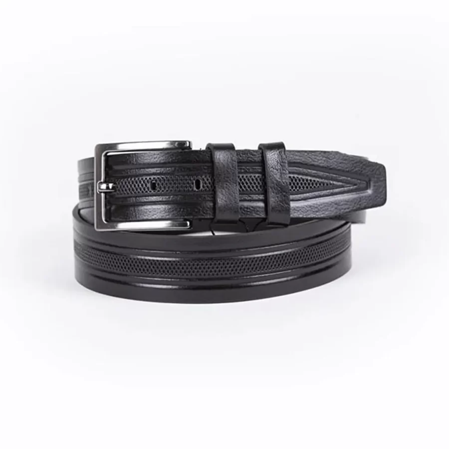 Black Mens Belt For Jeans Laser Cut Leather ST01327 1