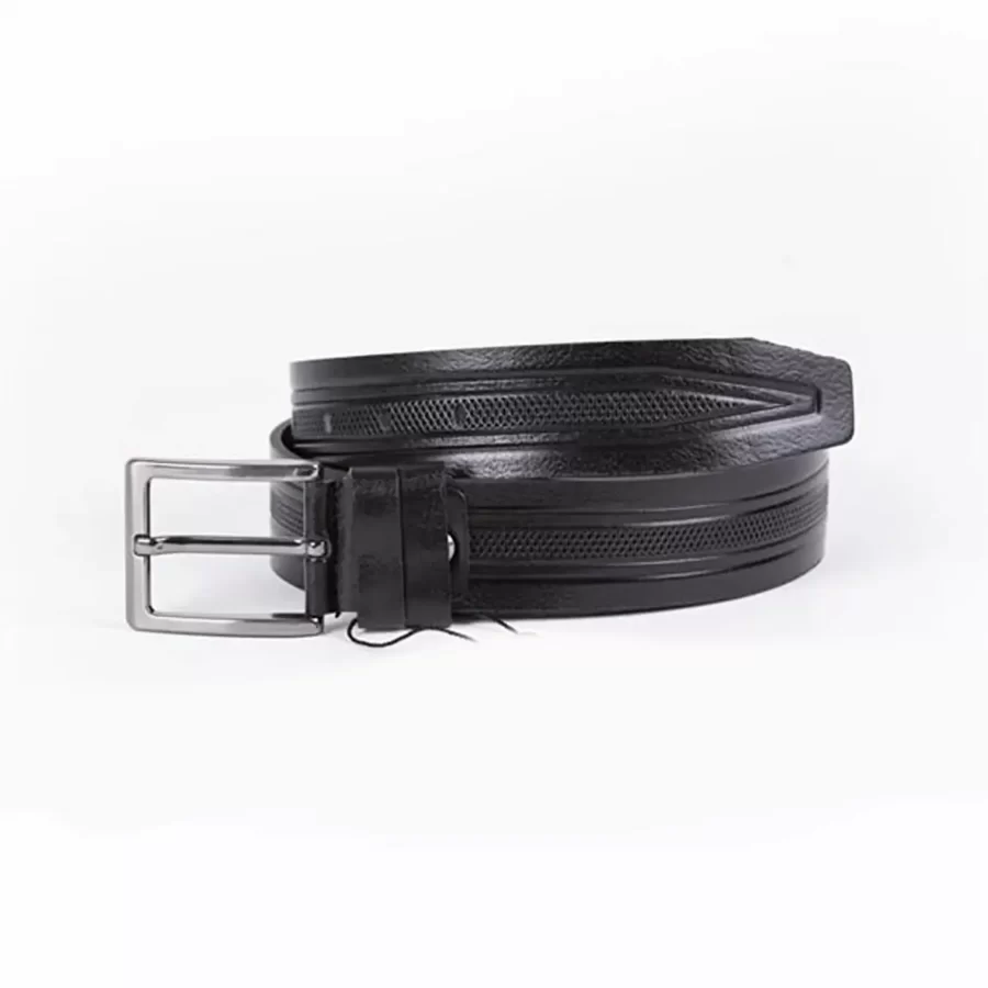 Black Mens Belt For Jeans Laser Cut Leather ST01327 2