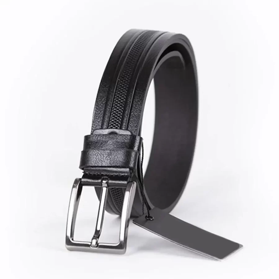 Black Mens Belt For Jeans Laser Cut Leather ST01327 3