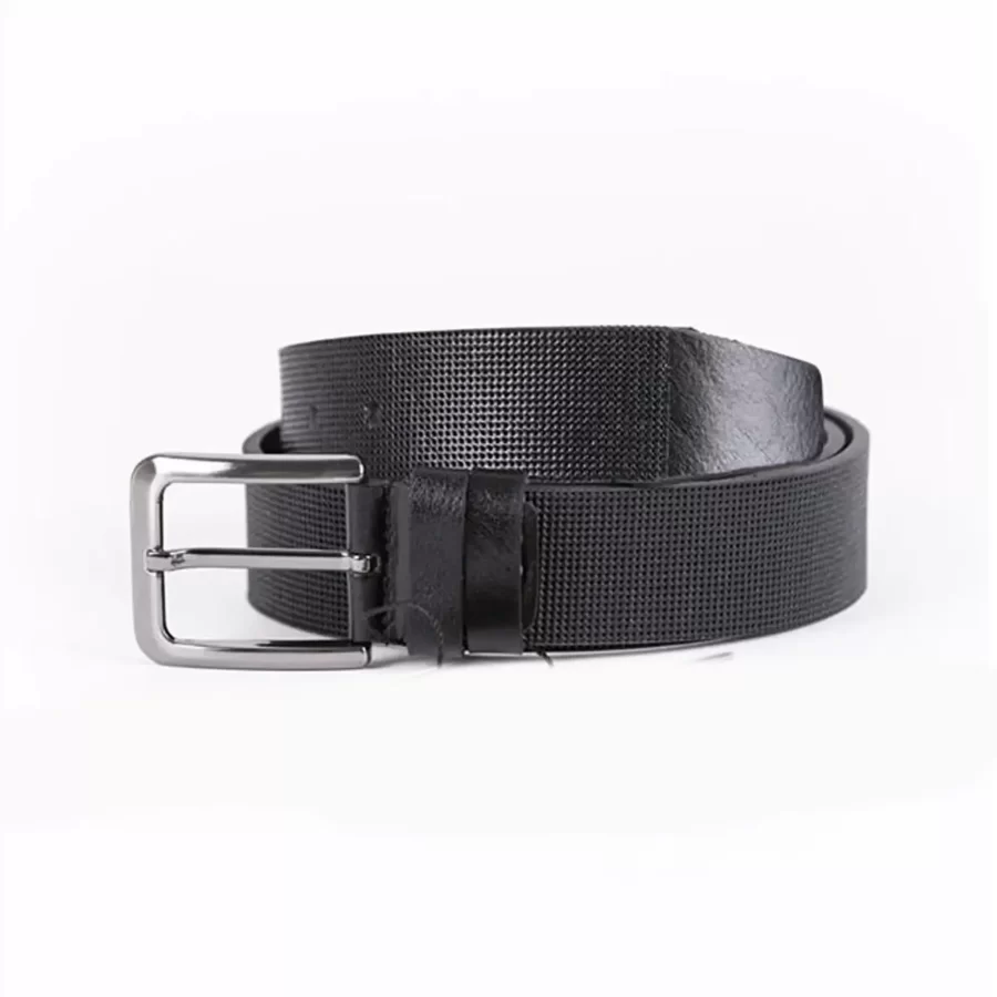 Black Mens Belt For Jeans Laser Dotted Leather ST01379 2