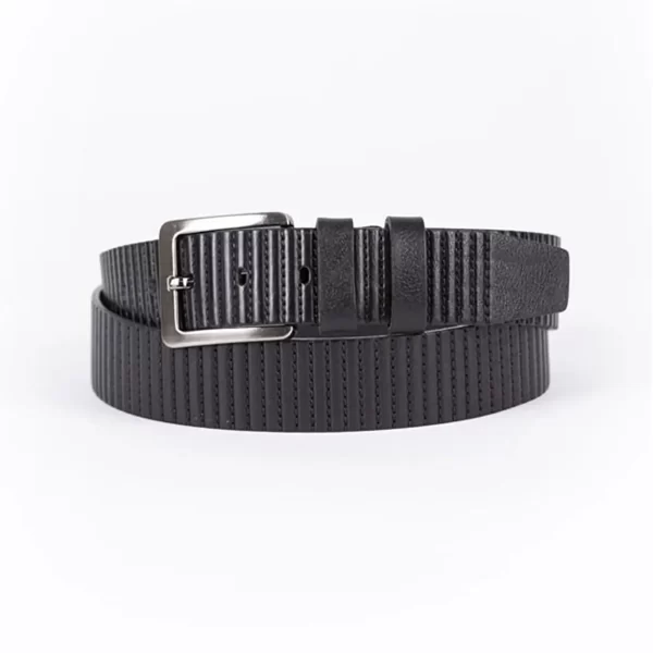 Black Mens Belt For Jeans Line Textured Calfskin ST01314 1