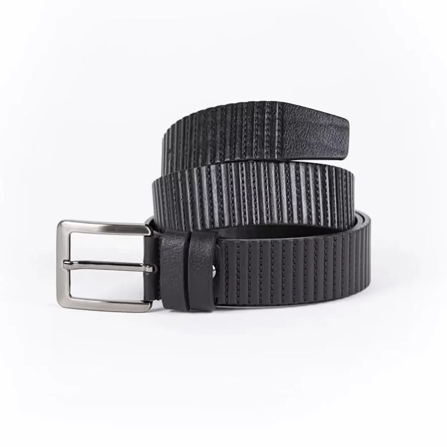 Black Mens Belt For Jeans Line Textured Calfskin ST01314 2