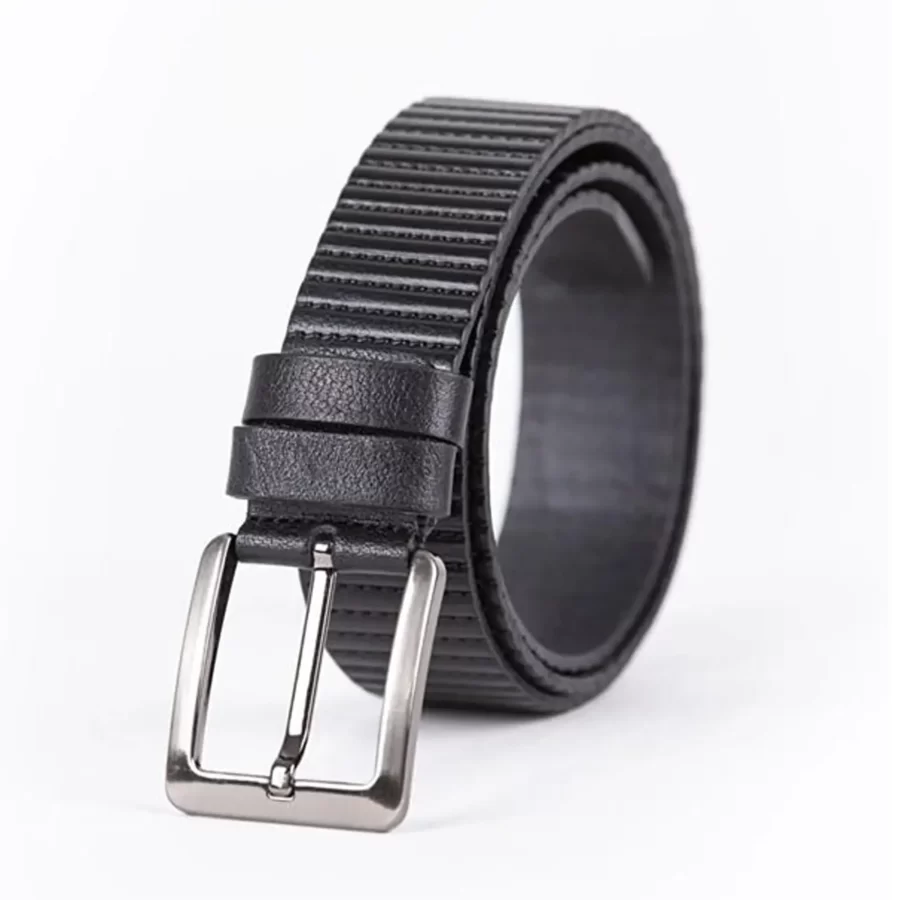 Black Mens Belt For Jeans Line Textured Calfskin ST01314 3
