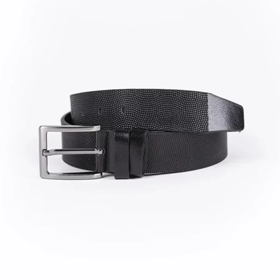Black Mens Belt For Jeans Wide Dotted Leather ST01321 2