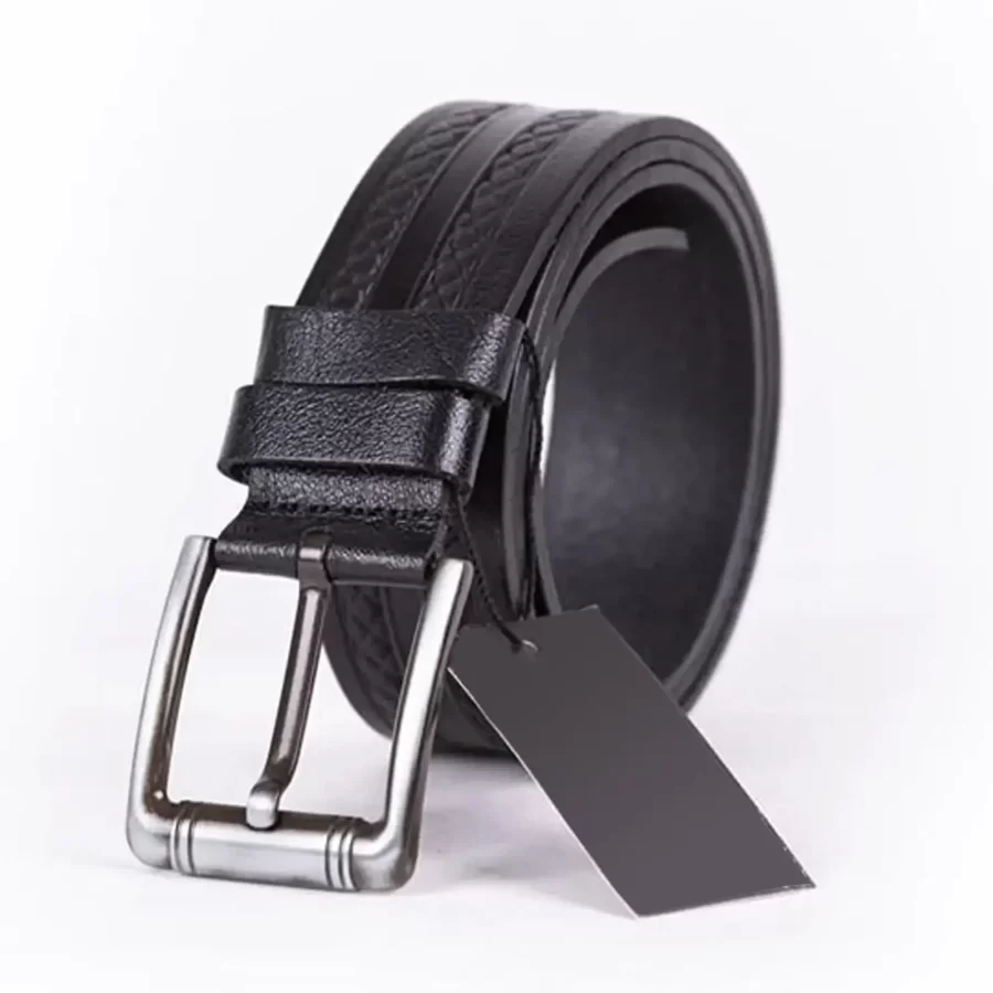 Black Mens Belt For Jeans Wide Embossed Calf Leather ST00991 3