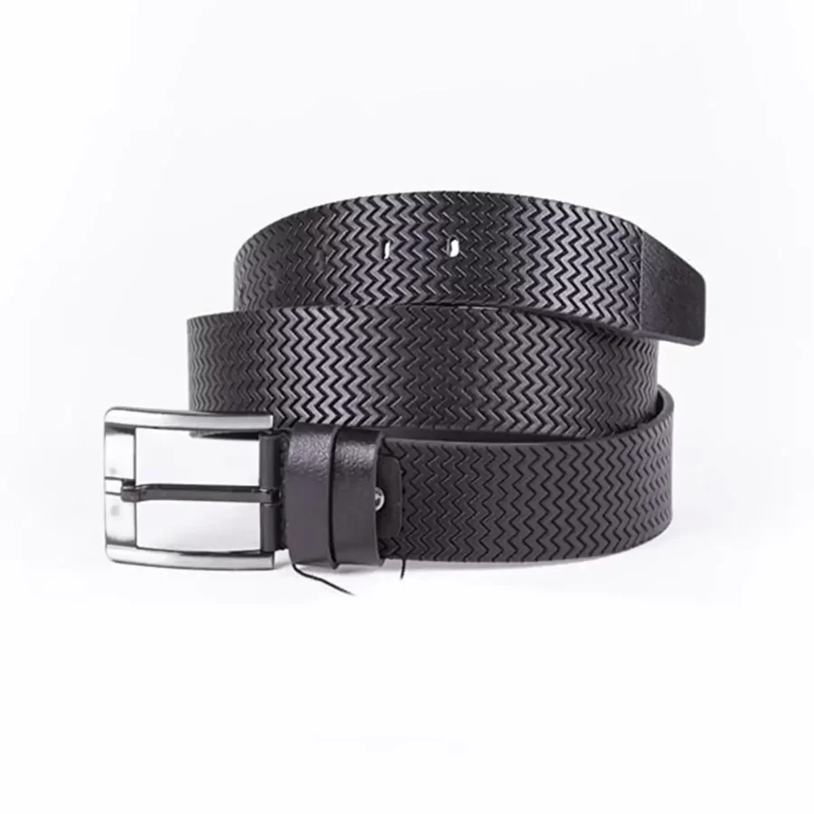 Black Mens Belt For Jeans Wide Weave Texture Leather ST01305 1