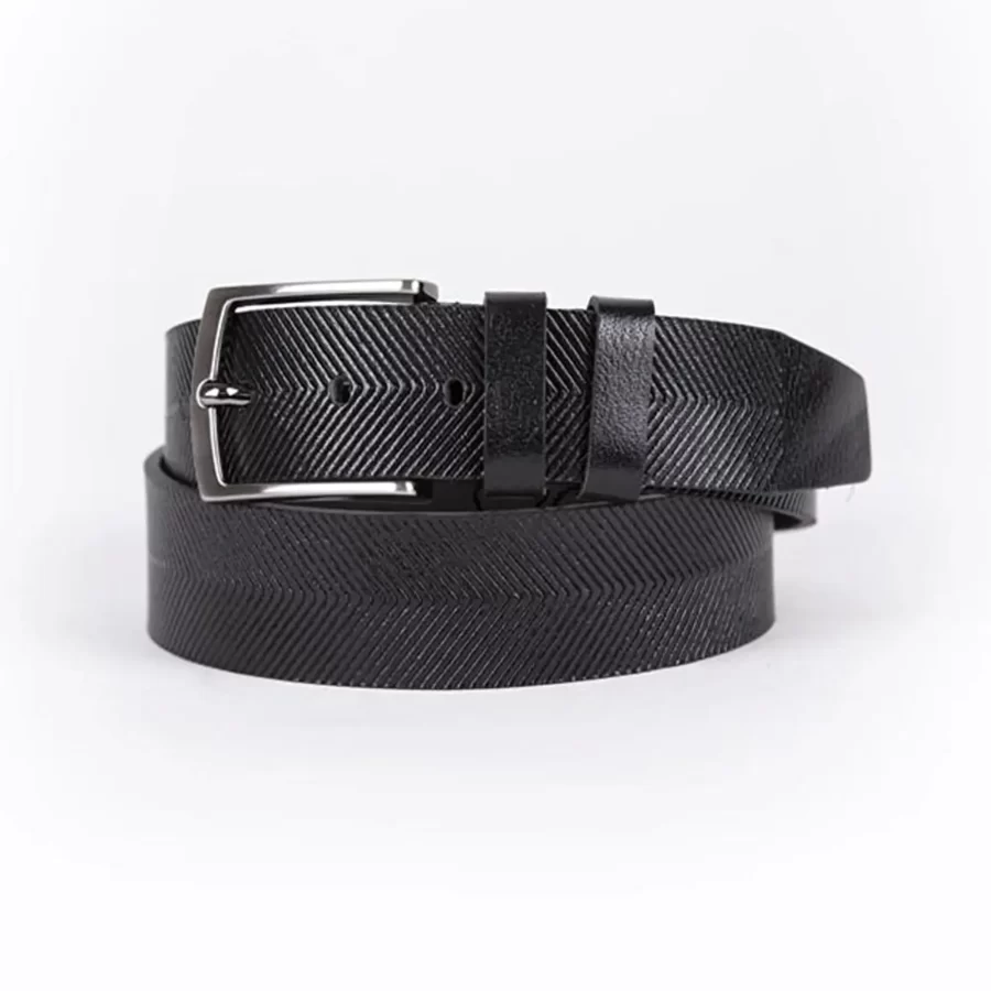 Black Mens Belt For Jeans Wide Weave Texture Leather ST01338 1