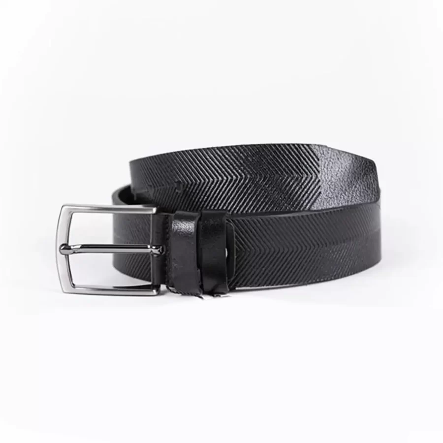 Black Mens Belt For Jeans Wide Weave Texture Leather ST01338 2