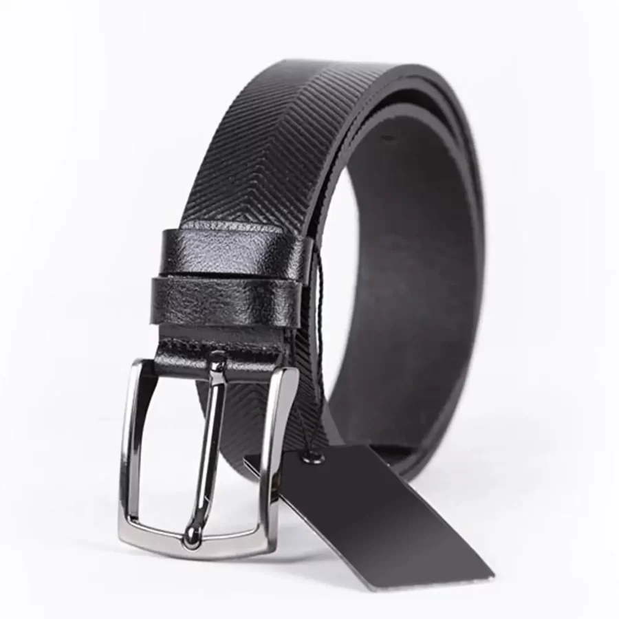 Black Mens Belt For Jeans Wide Weave Texture Leather ST01338 3