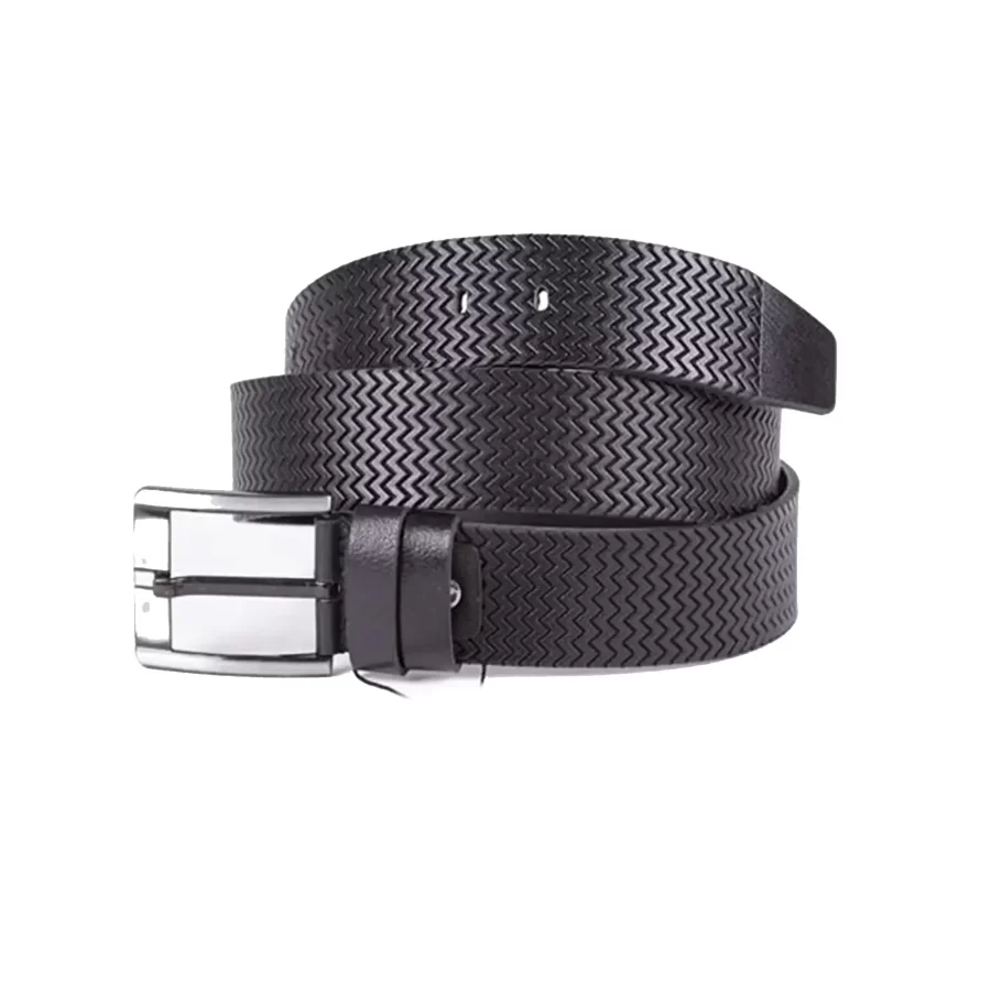 Black Mens Belt For Jeans Wide Zig Zag Laser Cut Leather ST01305 7