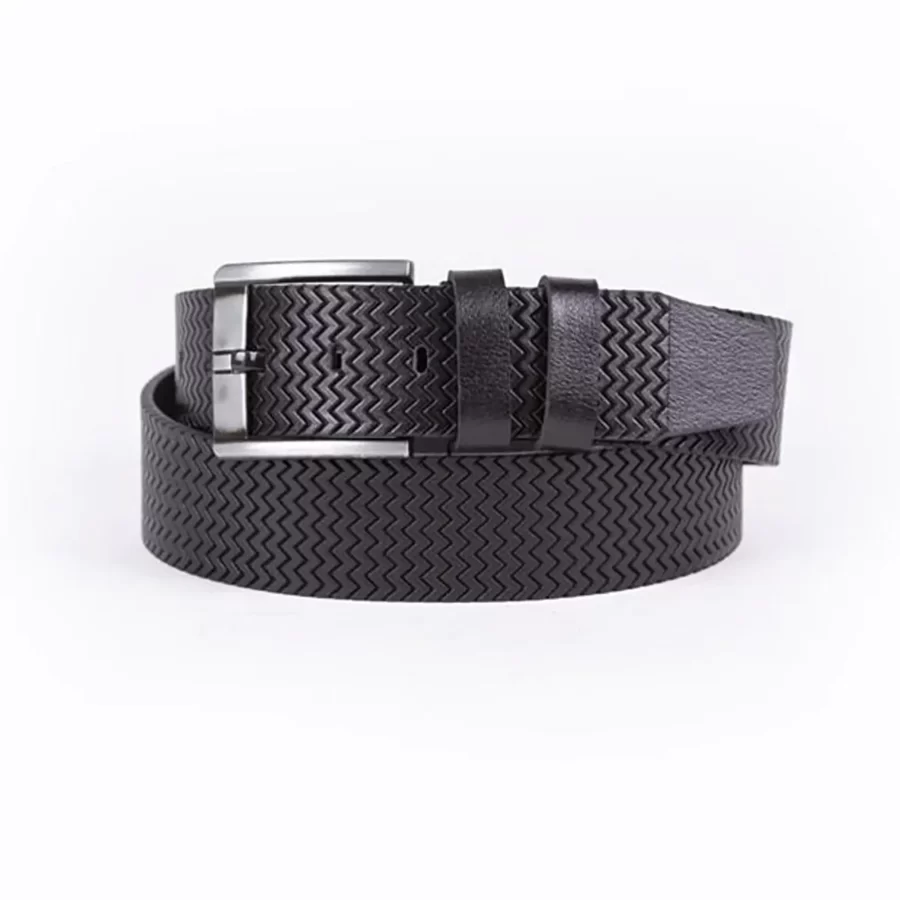 Black Mens Belt For Jeans Wide Zig Zag Laser Cut Leather ST01305 8