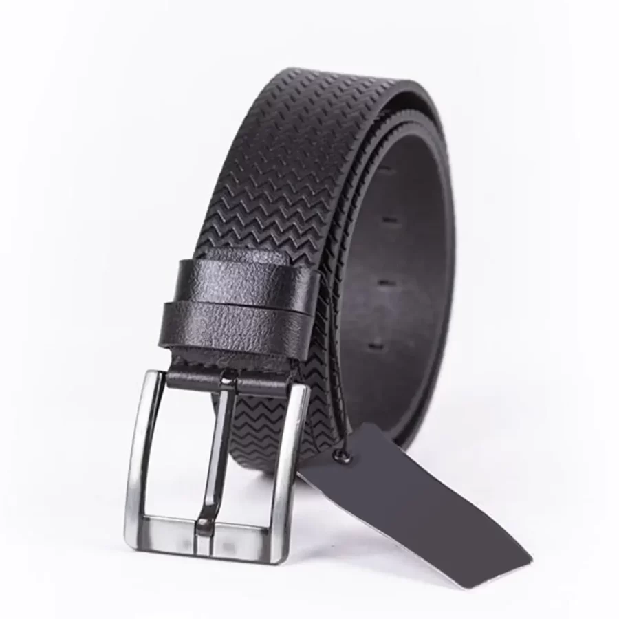 Black Mens Belt For Jeans Wide Zig Zag Laser Cut Leather ST01305 9