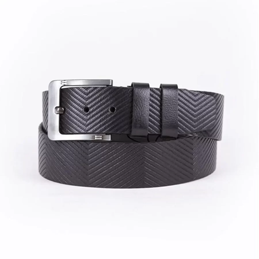 Black Mens Belt For Jeans Wide Zig Zag Textured Leather ST01264 1
