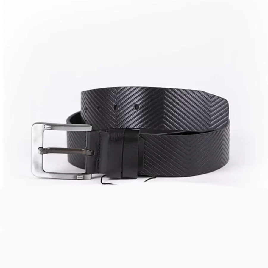 Black Mens Belt For Jeans Wide Zig Zag Textured Leather ST01264 2