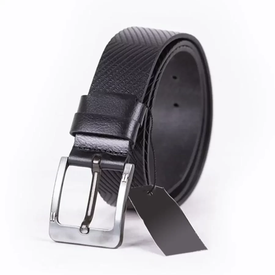 Black Mens Belt For Jeans Wide Zig Zag Textured Leather ST01264 3