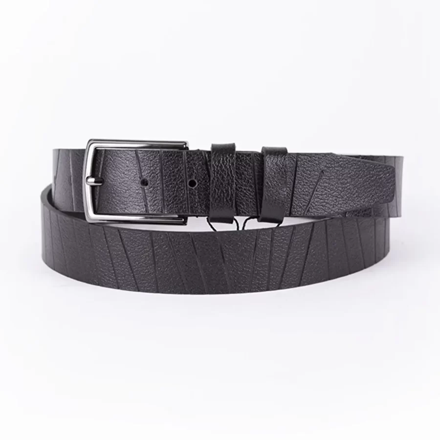 Black Mens Belt For Suit Line Textured Calfskin ST00813 1