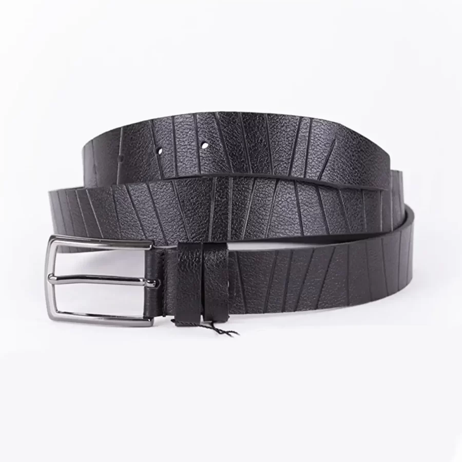 Black Mens Belt For Suit Line Textured Calfskin ST00813 2