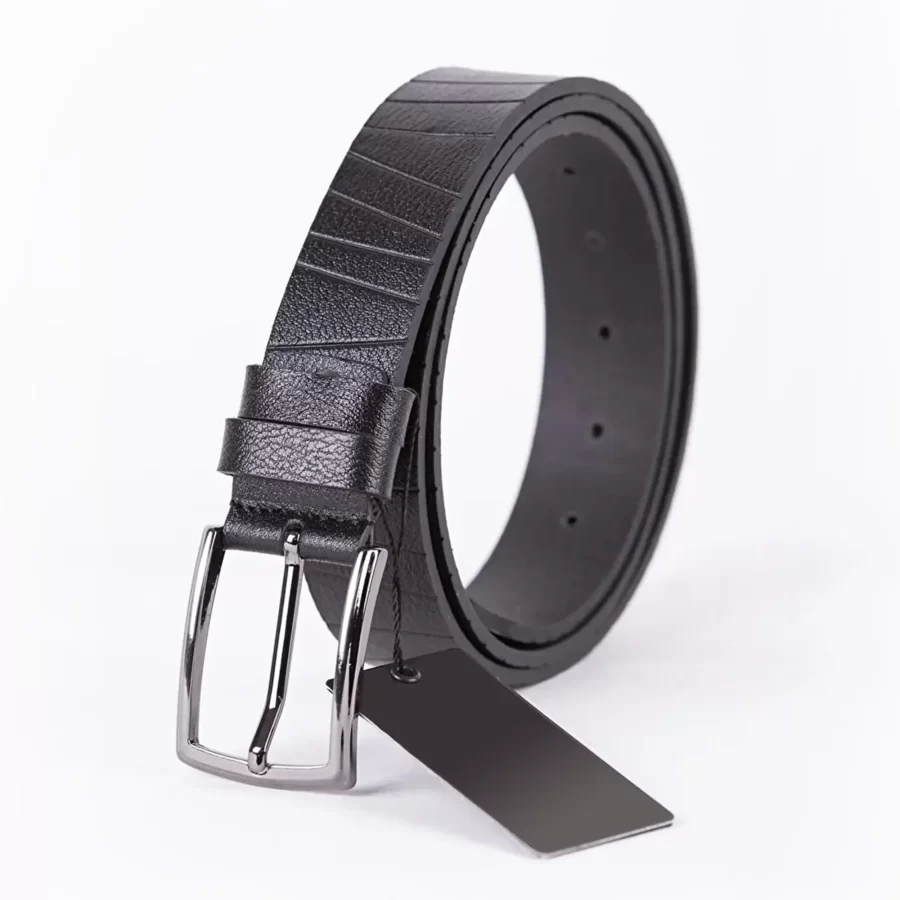 Black Mens Belt For Suit Line Textured Calfskin ST00813 3