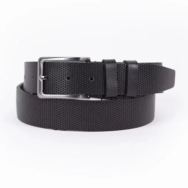 Black Mens Belt For Suit Perforated Leather ST00783 1