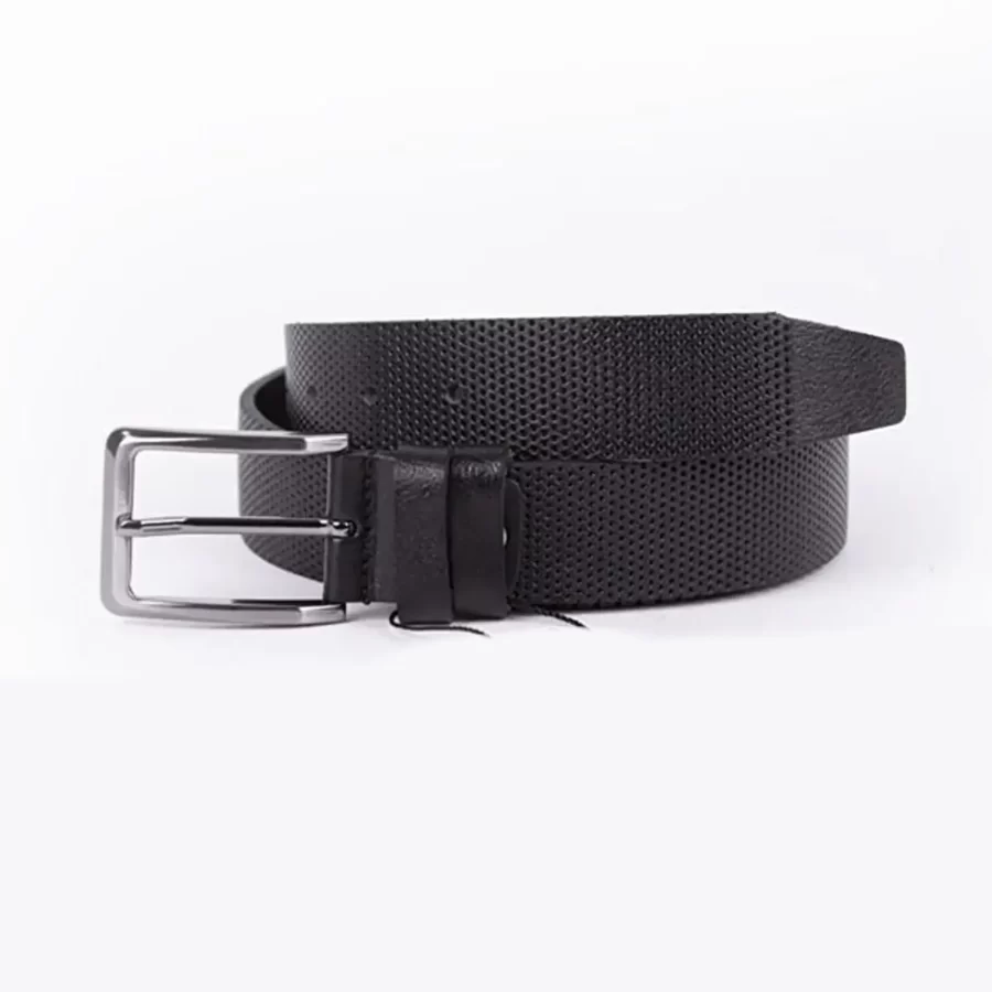 Black Mens Belt For Suit Perforated Leather ST00783 2