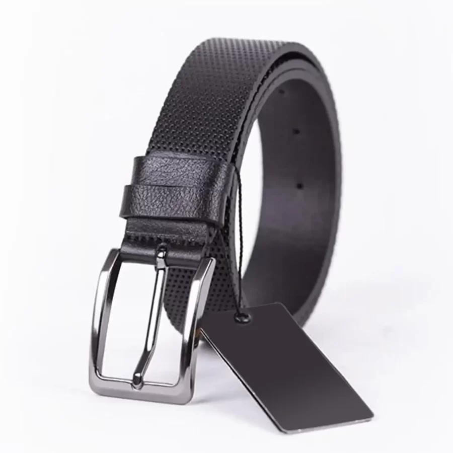 Black Mens Belt For Suit Perforated Leather ST00783 3