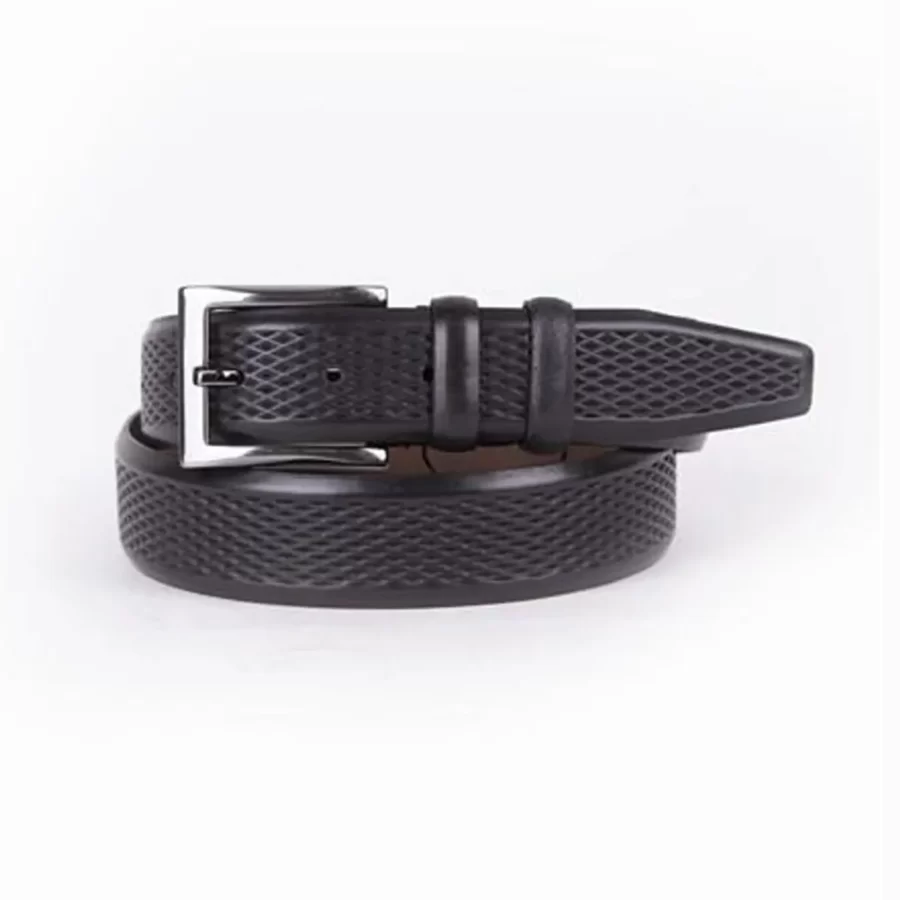 Black Mens Belt For Trousers Genuine Leather With Texture ST01506 1