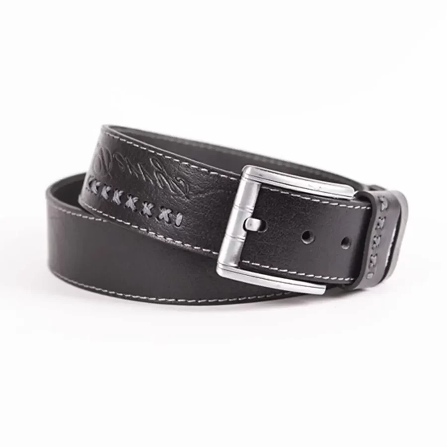 Black Mens Belt Wide Casual Grain Leather ST00872 1