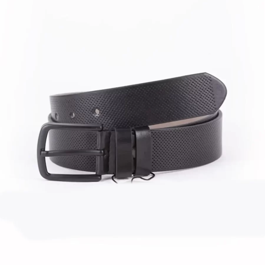 Black Mens Vegan Leather Belt Perforated For Jeans TYC00123292638 2