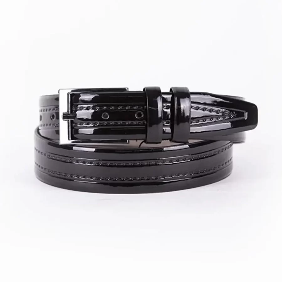 Black Patent Mens Vegan Leather Belt For Suit ST00809 1