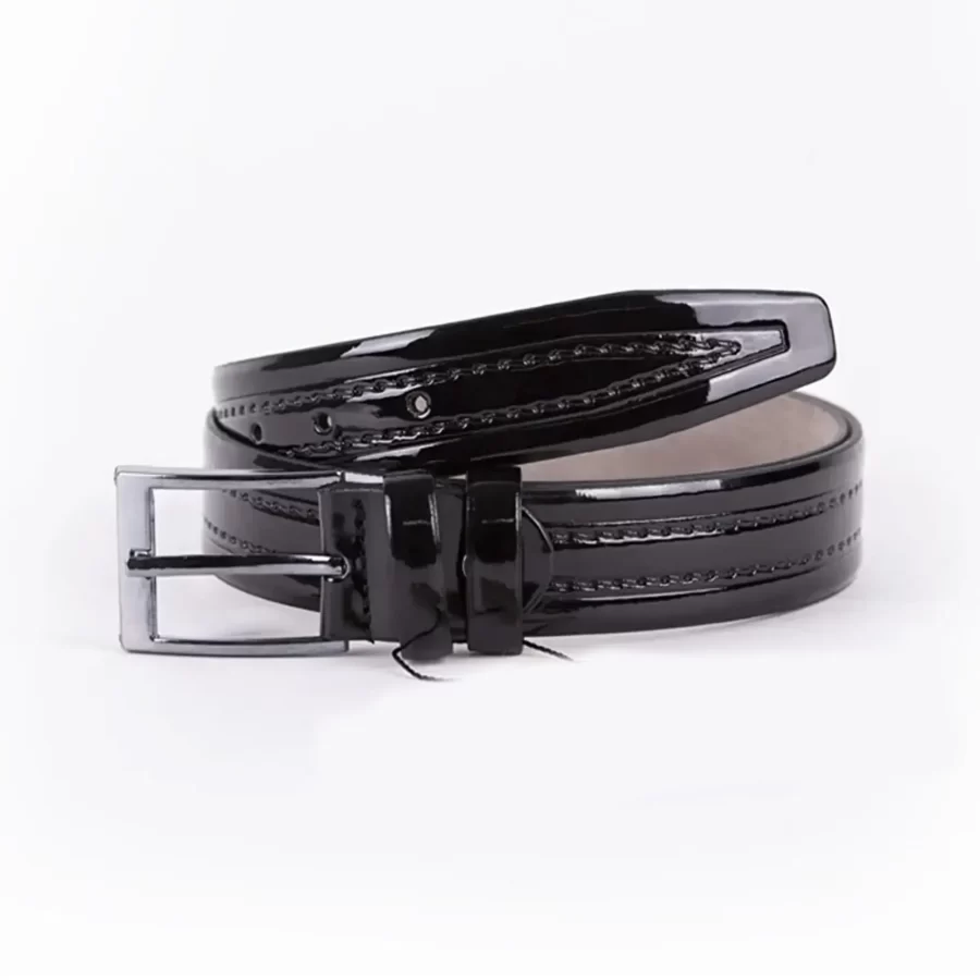 Black Patent Mens Vegan Leather Belt For Suit ST00809 2