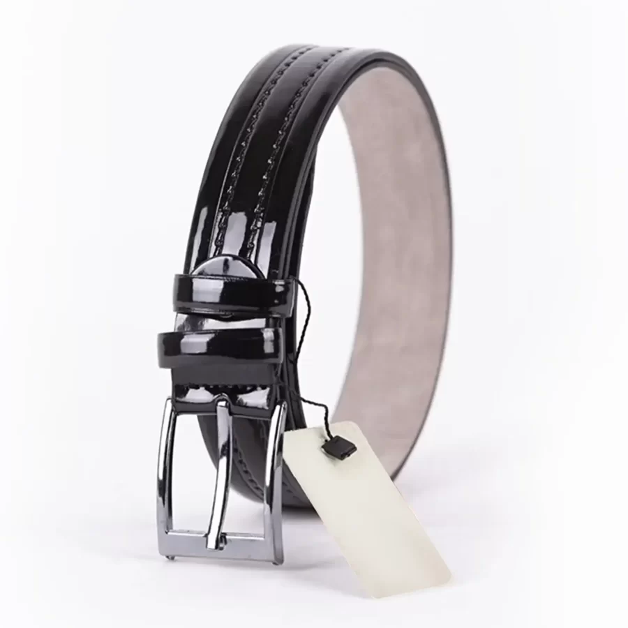 Black Patent Mens Vegan Leather Belt For Suit ST00809 3