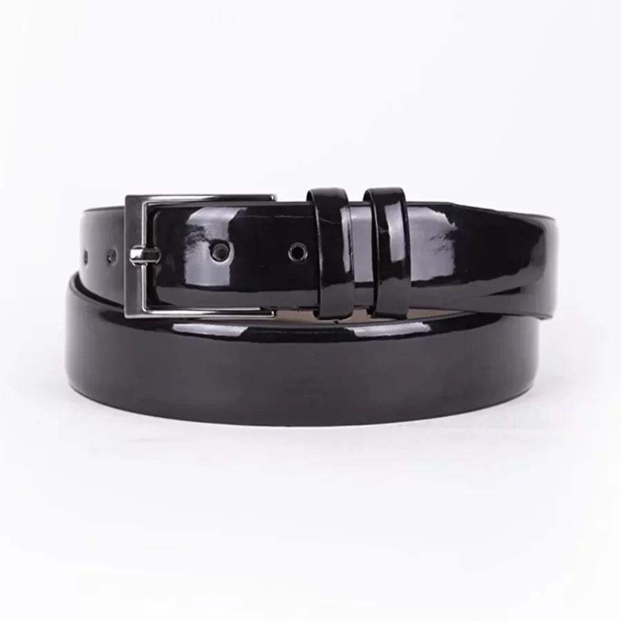 Black Patent Mens Vegan Leather Belt For Suit ST00811 1