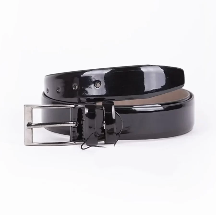 Black Patent Mens Vegan Leather Belt For Suit ST00811 2