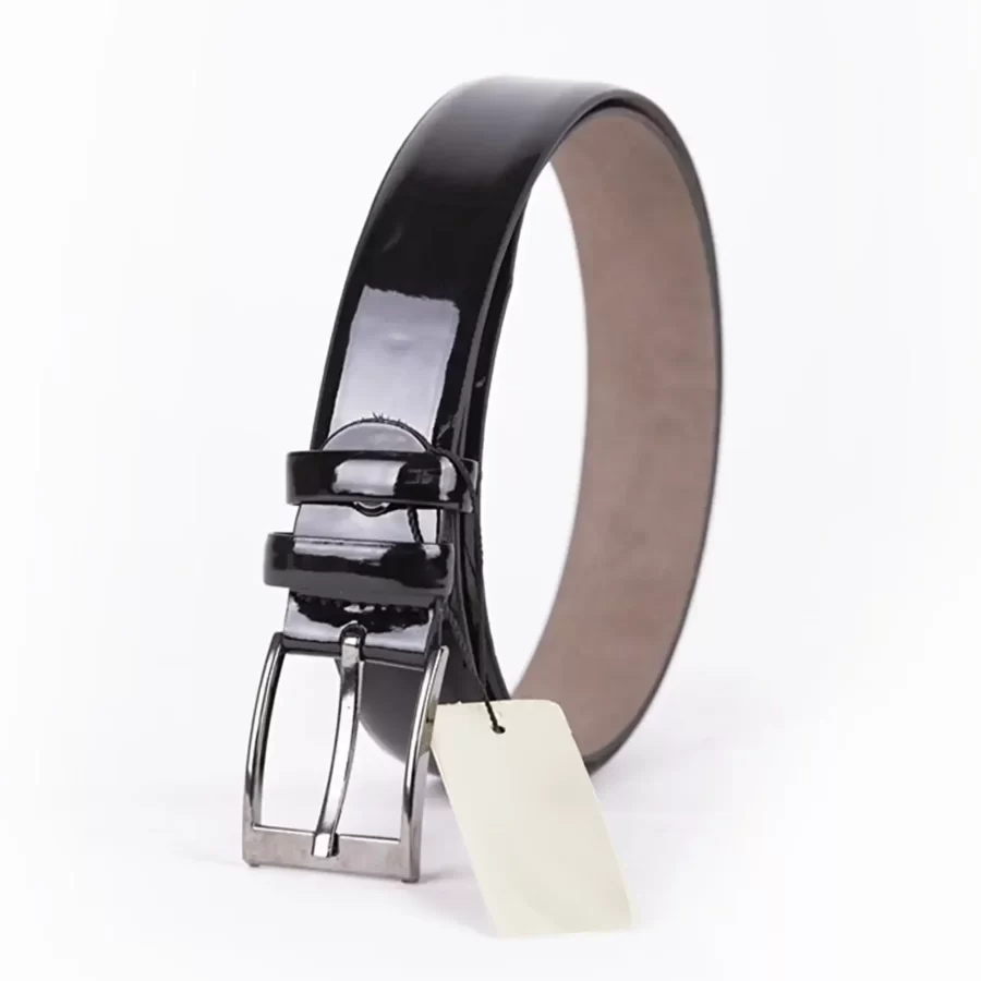 Black Patent Mens Vegan Leather Belt For Suit ST00811 3