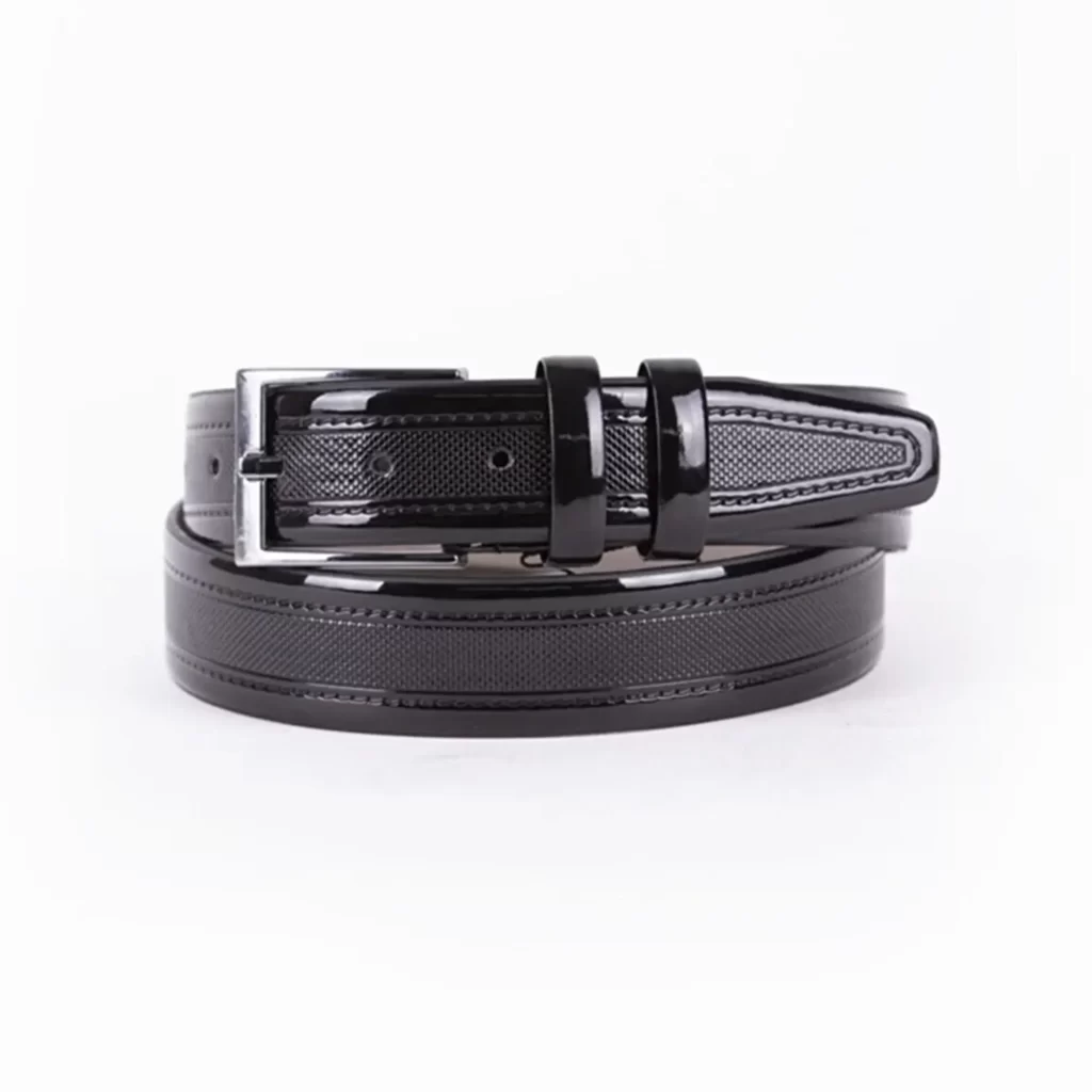 Buy Black Patent Mens Vegan Leather Belt For Suit - LeatherBeltsOnline.com