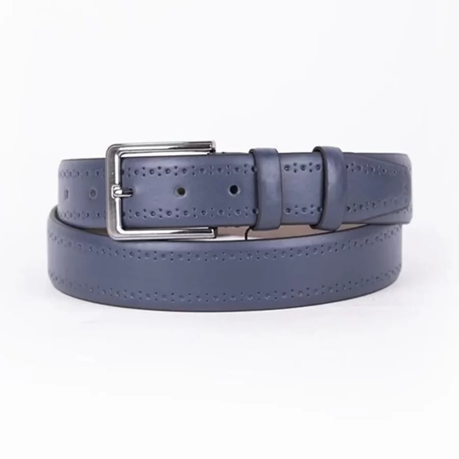 Blue Mens Vegan Leather Belt Brogue For Suit ST00888 4