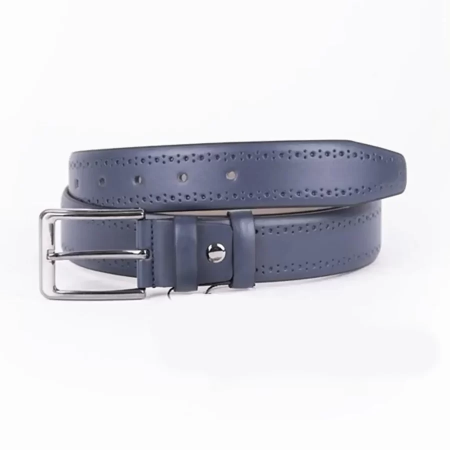 Blue Mens Vegan Leather Belt Brogue For Suit ST00888 5