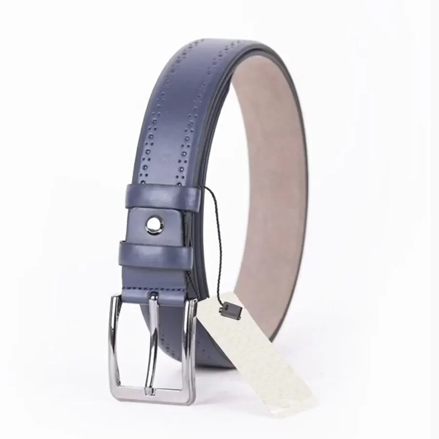 Blue Mens Vegan Leather Belt Brogue For Suit ST00888 6