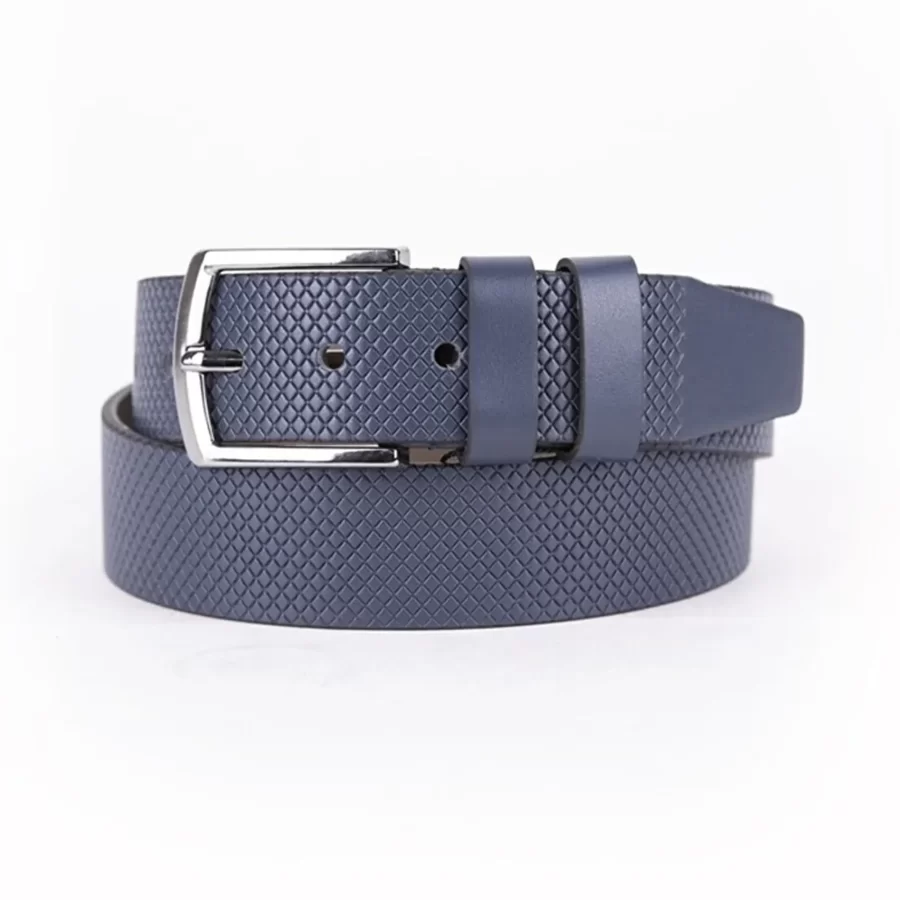 Blue Mens Vegan Leather Belt Check Emboss For Jeans ST00921 1