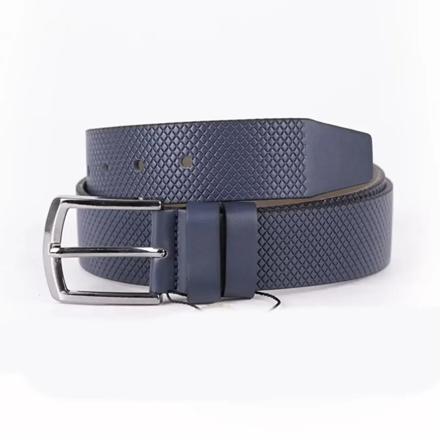 Blue Mens Vegan Leather Belt Check Emboss For Jeans ST00921 2
